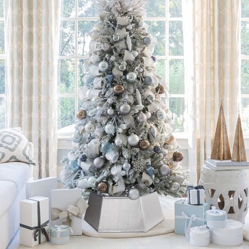 Blissun Hexagonal Christmas Tree Collar - Shiny Fabric Tree Skirt, Decorative Tree Ring for Holiday & Xmas Decor (Shiny Silver) - Image 4