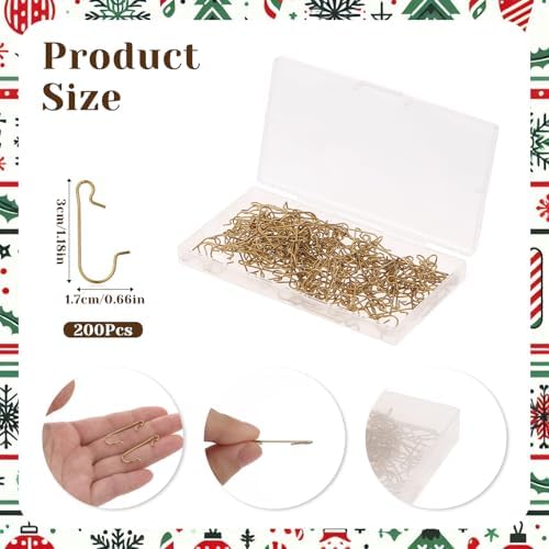 200 Pack Christmas Ornament Hooks, Christmas Tree Ornament Gold Hanging Hooks S-Shaped Christmas Ornament Hangers for Christmas Tree Garland Decorations New Year Party - Image 3