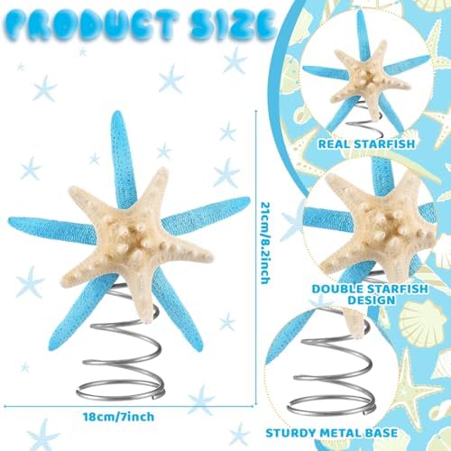 Soulchen Christmas Starfish Tree Topper Coastal Christmas Tree Decor 8.3 Inch Beach Starfish Treetop Decoration Blue and White Coastal Xmas Treetop Ornament for Sea Beach Themed Xmas Home Decor - Image 2
