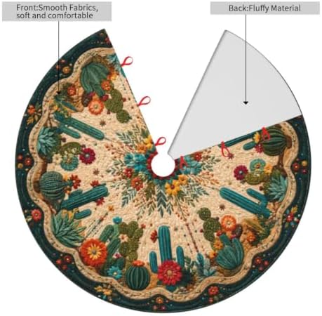 Bohemia Cactus Christmas Tree Skirt Tree Mat for Xmas Holiday Party Decorations Indoor Outdoor 36 Inch - Image 4