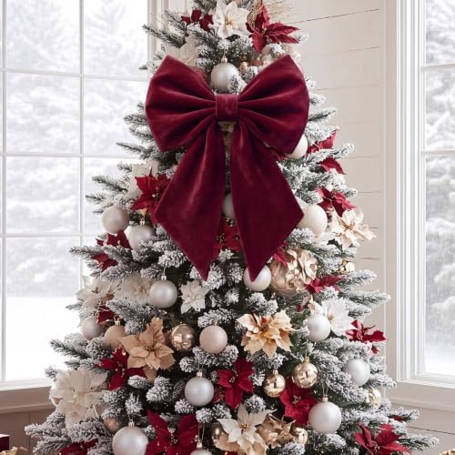Janinka Burgundy Red Christmas Tree Topper Bow 22" Big,Velvet - Image 5