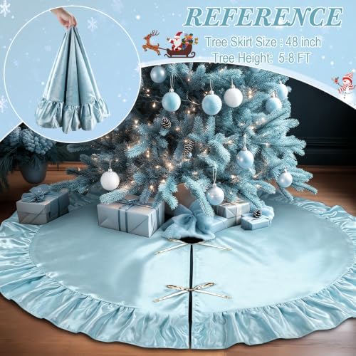 48 Inches Velvet Halloween Tree Skirt Decorations Haze Blue Luxury Xmas Fur Plush Skirts for Halloween Merry Christmas Party Rustic Vintage Holiday Home Winter - Image 3