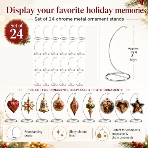 BANBERRY DESIGNS Silver Ornament Display Stands Set of 24, 7 Inch Chrome Metal Holders for Christmas Ornaments, Jewelry, Terrariums, Crafts, Air Plants, Globes & Hanging Decorations - Image 3