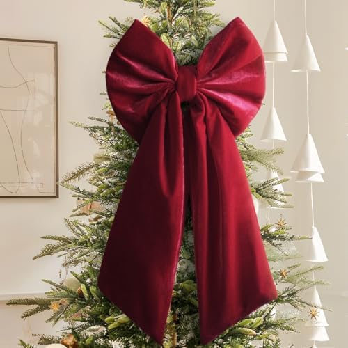 Christmas Decor - 36x18 Inches Large Red Velvet Christmas Tree Topper Bow by Zesua