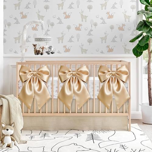 Big Champagne Bow Coquette Room Decor, 23x11 Inch Satin Bows Large Champagne Bows Birthday Decorations as Crib Skirt for Valentine's Day Tree Topper Girl Gift Wrapping Bachelorette Baby Shower (3pcs) - Image 4