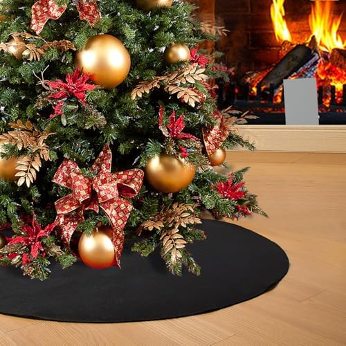 Black Christmas Tree Skirt 30 inches Small Tree Skirt for Christmas Decor by SevenFish