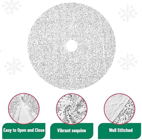 Mr. Pen- Christmas Tree Skirt, 36 inch, Silver Sequin Tree Skirt - Image 3