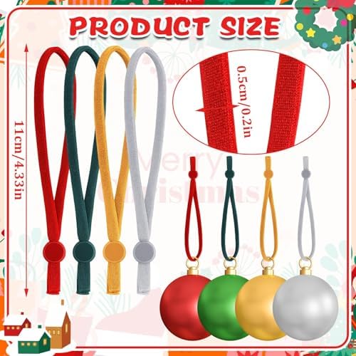 JUNEBRUSHS 150Pcs Ornament Hangers, Adjustable Ornament Ribbon Hangers Christmas Ties String Ribbon Loops for Ornaments Hanging Tree Decorations for Christmas Tree, Red Green Gold Silver - Image 3