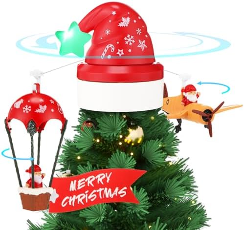 Realspring Christmas Animated Tree Topper, Santa Hat Hot Air Balloon Plane by Realspring
