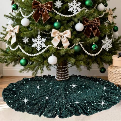 Emerald Green Christmas Tree Skirt Rustic Green Velvet Tree Skirt by SOMUAUY