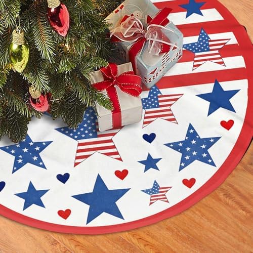 Christmas Tree Skirt, American Flag Stars Independence Day 4th of July Xmas Large Tree Mat, New Year Festive Holiday Party Decorations 36" inches - Image 3