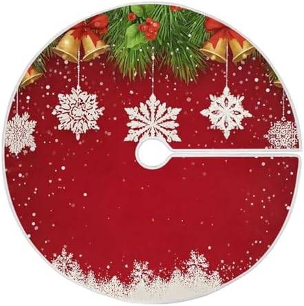 Bells Snowflake Red Christmas Tree Skirt Large Xmas Tree Skirts Decorations 48 in Burlap Tree Mat Cover for 4 ft Trees Holiday Party by BOENLE-WELCOMEYOURCOMING