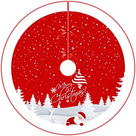 Christmas Tree Skirt Red Xmas Tree Ornaments for White Soft Plush Christmas Tree Mat with Snowy Pattern for Decorations Holiday Party 48 inches - Image 3