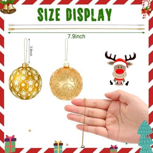 JUNEBRUSHS 600Pcs Christmas Ornament Hooks, Ornament Hangers with Snap Ornament String for Christmas Tree Holiday Party Hanging Decorations Ropes Easy and Fast Locking (Gold) - Image 2