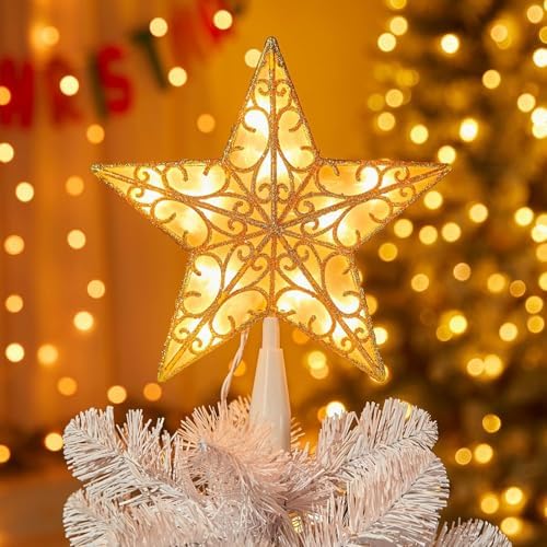 Brightown Christmas Tree Topper Star Lighted Plug in Christmas Tree Star Topper by Brightown