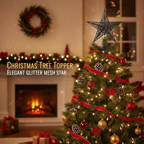 BinaryABC Iron Christmas Tree Star Topper,20cm Glittering Tree Topper - Image 4