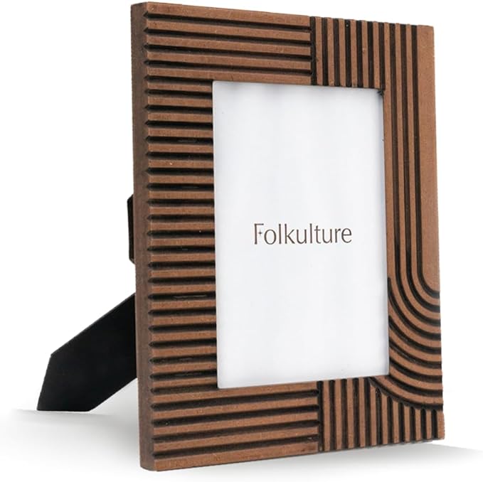 Folkulture MDF Photo Frame for Wall or Tabletop | Linear Tales 5x7 Modern Wooden Picture Frame with Plexiglass | Vertical & Horizontal Display | Handmade House Warming Gifts