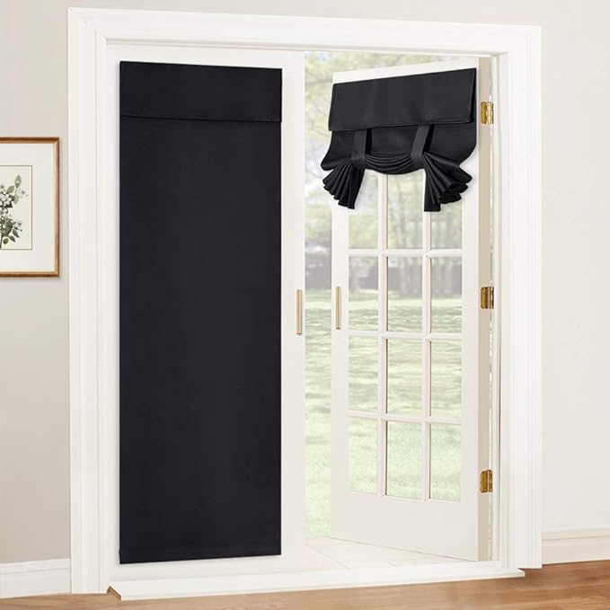 RYB HOME Blackout Door Curtain - Privacy Thermal Insulated Living Room/Dining/Front/Tricia/Patio French Door Glass Window Curtains, W30 x L72 inch, 1 Panel, Black