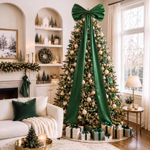 Daifunli 24 x 79 Inches Giant Satin Bow Christmas Tree Topper,Green - Image 4