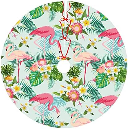 Flamingo Christmas Tree Skirt for Xmas Holiday Party Supplies Large Tree Mat Decor, Tropical Summer Pink Flamingo Palm Leaves Flowers Ornaments 30" by B+TREE