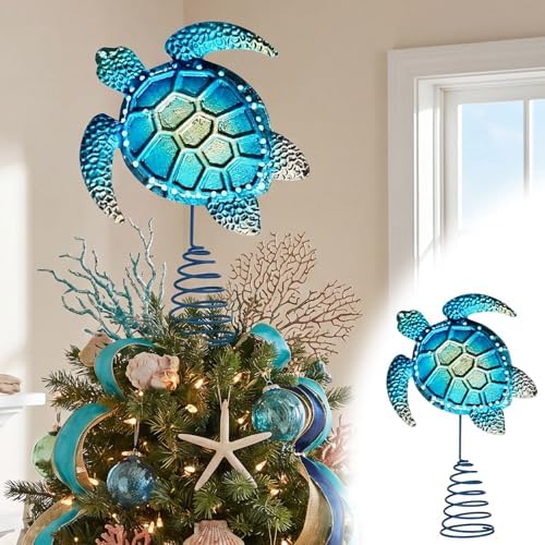 Soulchen Christmas Beach Tree Topper Metal Blue Sea Turtle Treetop Topper by Soulchen