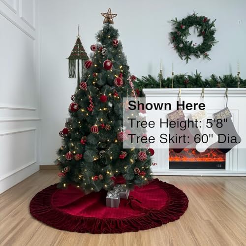 Ruffled Velvet Christmas Tree Skirt with Foam Padding, Nylon Backing and Lace-Up Tie Closure (Burgundy, 60-Inch) - Image 2