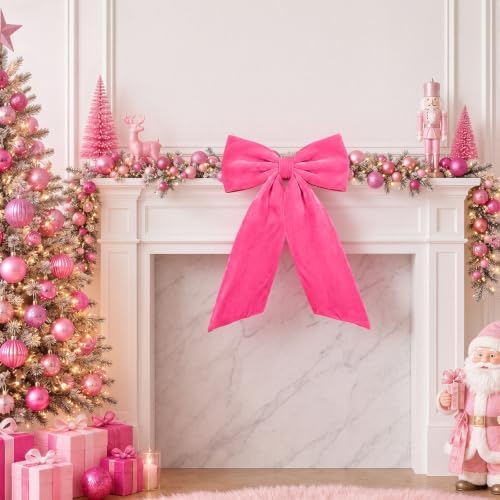HunnmingRe Large Hot Pink Velvet Bow Christmas Tree Topper 30 Inches - Image 4