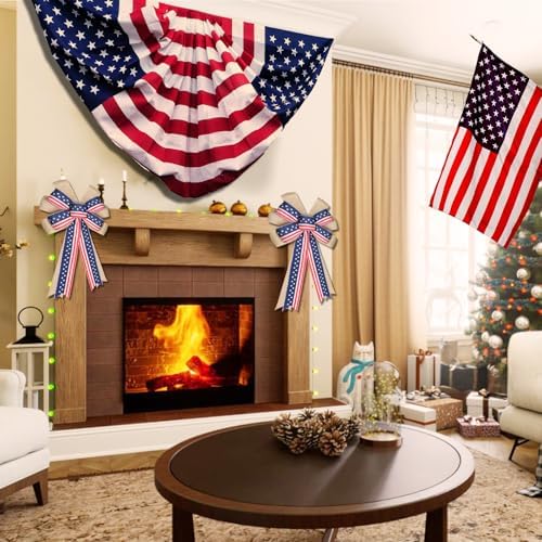 2 Pcs 4th of July Decor Bow for Wreath,Red White Blue Stripe Stars and Burlap Tree Topper Bows for Patriotic,Independence Day,Memorial Day,Veteran's Day,Outdoor Decorations - Image 5