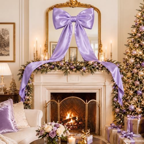 Daifunli 20 x 47 Inches Giant Satin Bow Christmas Tree Topper,Light Purple - Image 6