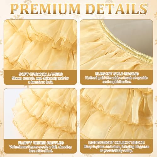 Halloscume 25 Inch Gold Tulle Christmas Tree Collar Skirt Wedding - Image 3
