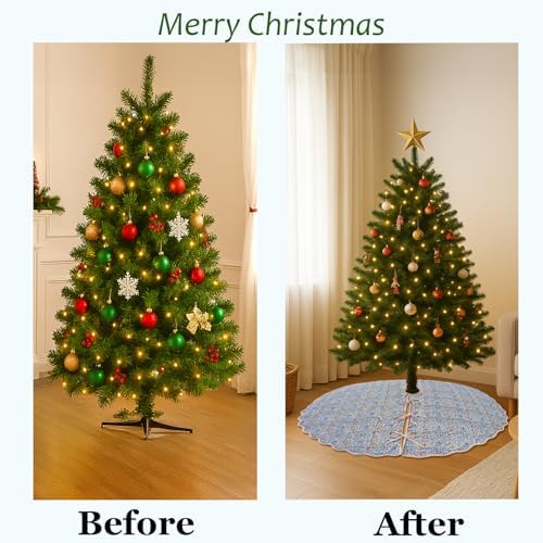 Ridhi Airforce Blue Hand Block Print Cotton Christmas Tree Skirt 60 Inch - Image 4