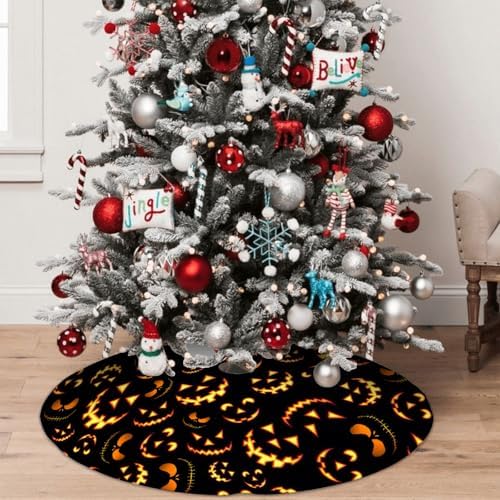 Halloween Tree Skirt 36Inch Pumpkin Smile Face Halloween Christmas Tree Decorations Black Tree Skirt for Fall Holiday Party Home Decor - Image 6