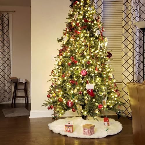 YEAHOME Christmas Tree Skirt, 48 Inch White Soft Faux Fur Tree Skirts Plush Christmas Decorations, White Ornaments Christmas Tree Skirts Xmas Decorations Indoor Holiday Party Decor - Image 7