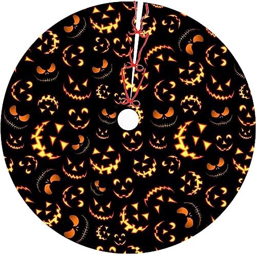Halloween Tree Skirt 36Inch Pumpkin Smile Face Halloween Christmas Tree Decorations Black Tree Skirt for Fall Holiday Party Home Decor by Unknown