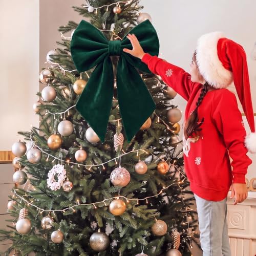Janinka Dark Green Christmas Tree Topper Bow 22" Big,Polyester,Velvet - Image 4