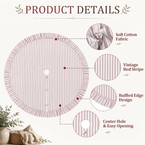 Sosation 60 Inch Vintage Christmas Tree Skirt Red White Striped - Image 3