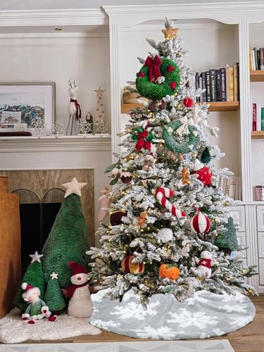 Grey White Tree Skirt Snowflakes Tree Skirts 36 Inch Large Christmas Tree Skirts Luxury Floor Mat for Xmas Tree Skirt Christmas Tree Decorations - Image 4