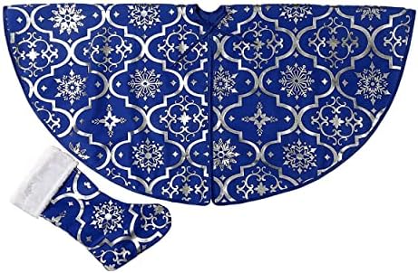 Flash World 36 Inch Large Christmas Tree Skirt Xmas Soft Cover Mat Decor Snowflake Collar Farmhouse Tree Skirt for Holiday Ornaments Party Home Indoor Decorations (Blue, 36INCH) - Image 2