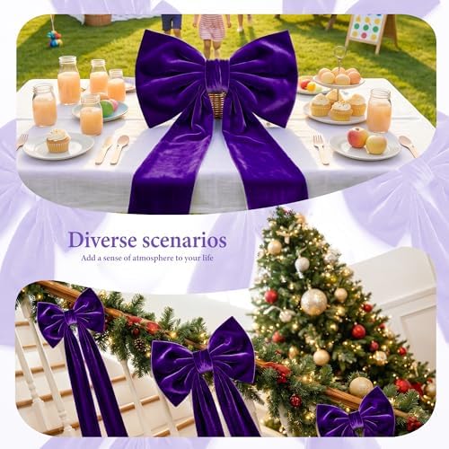 Big Purple Bow, Christmas Decorations, Velvet Christmas Tree Topper Bow, 52 x16 Inch, Giant Christmas Bow Decorations for Tree, Wedding, Birthday, Wreath, Door, Wall Decor (Dark Purple) - Image 4