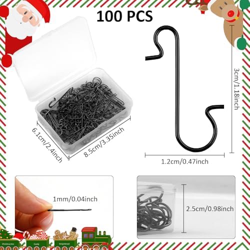 100 Pack Christmas Ornament Hooks - Black Tree Decoration Hangers - Image 3