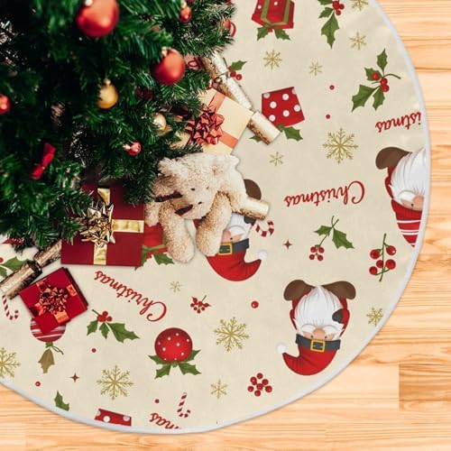 Gnomes Holly Berry Baubles Christmas Tree Skirt Large Xmas Tree Skirts Decorations 48 in Burlap Tree Mat Cover for 4 ft Trees Holiday Party - Image 5