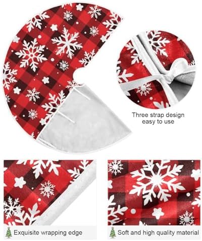 Snowflakes Checkered Plaid Christmas Tree Skirt Small Xmas Tree Skirts Decorations 36 in Burlap Tree Mat Cover for 4 ft Trees Holiday Party - Image 3