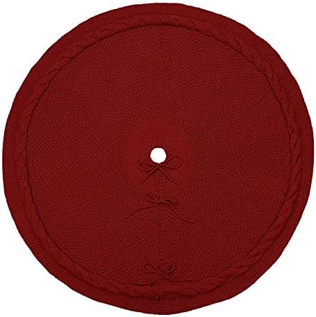 Sattiyrch Christmas Tree Skirt, 48 inches Luxury Cable Knit Knitted Thick Rustic Xmas Holiday Decoration, Burgundy - Image 2