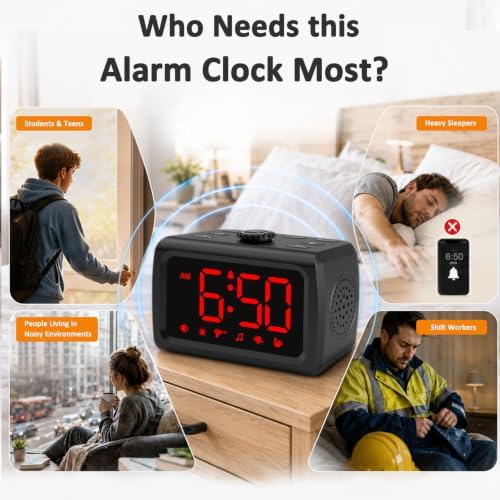 Peakeep 115dB Super Loud Alarm Clock for Heavy Sleepers Adults Teens - Image 3