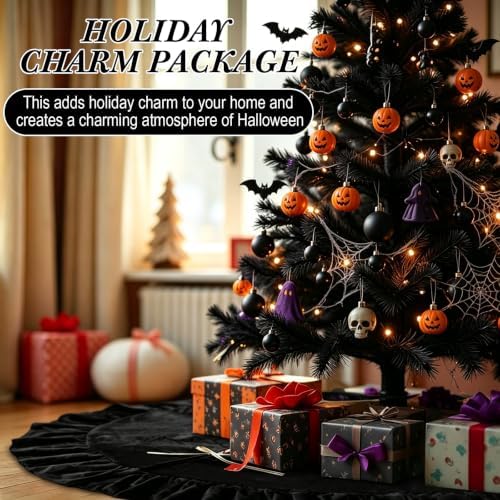48 Inches Velvet Halloween Tree Skirt Decorations Black Luxury Xmas Fur Plush Skirts for Halloween Merry Christmas Party Rustic Vintage Holiday Home Winter - Image 5