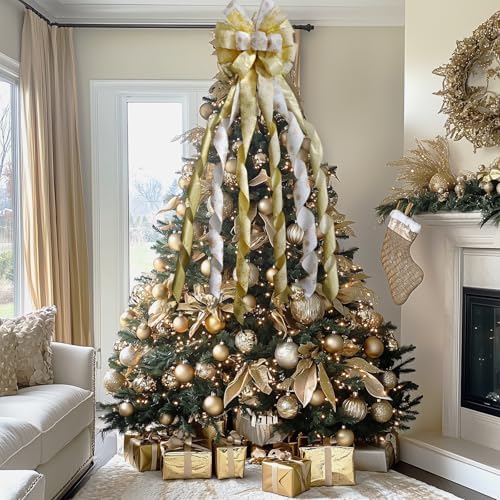 Large Christmas Tree Topper Bow 52x13 Inch, Pre-Tied Wired Wreath Ribbon - Image 5