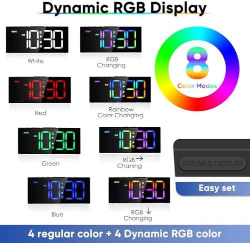 Tetino Alarm Clock for Heavy Sleepers, Digital Clocks with Adjustable Volume Brightness,Snooze,Battery Backup, Large Numbers Display RGB Colorful Changing Clock for Bedrooms,Office Living Rooms - Image 3