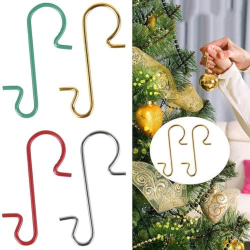 100 Pack Christmas S Hooks For Tree Ornaments, Metal Decoration Hangers For Balls Lights Dolls, Silver(Red) - Image 3