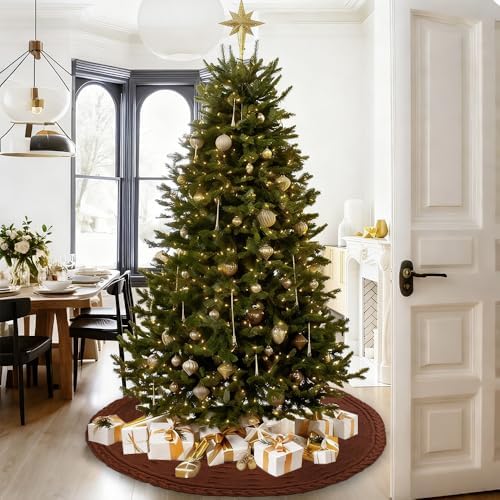 YUJUN 48 Inches Christmas Knitted Tree Skirt Decorations Xmas Large Vintage Brown Chunky Cable Farmhouse Thick Rustic Tree Skirt for Merry Christmas Tree Holiday Home Party Decoration - Image 7