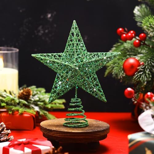 Bememo 8 Inches Glitter Star Christmas Tree Topper Shimmery,Gold, Green - Image 4